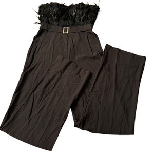 Women’s Jumpsuit Faux Feathered Tube Top Elegant Straight Long Pants   Halloween